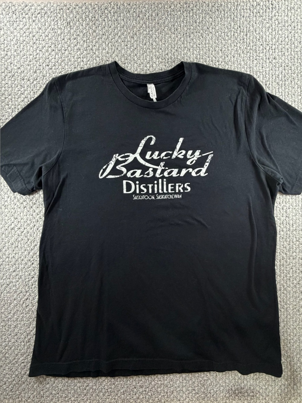 Black Graphic "Lucky Bastard Distillers" Crew Neck T-Shirt, Men’s Size 2XL